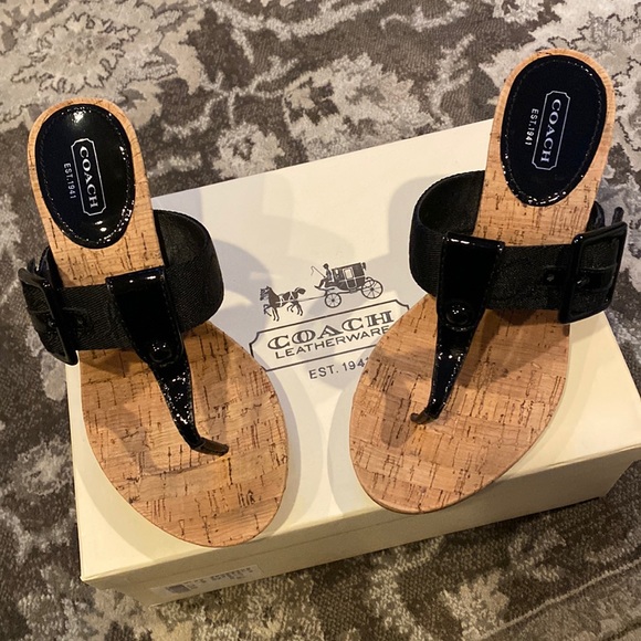 NWT Coach leather Bernadette wedged Sandals. Coach logo on strap. NIB - Picture 1 of 7